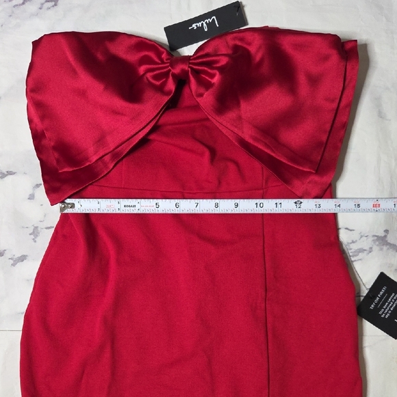 Lulu's Bring The Poise Red Strapless Bow Mini Dress - Picture 5 of 7